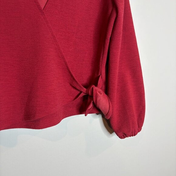 Madewell Long Sleeve Crepe Wrap Top Red - Picture 3 of 7